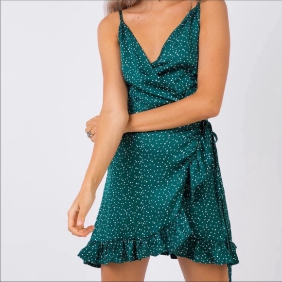 princess polly green polka dot dress Nellie Mini Dress Green Polka Dot